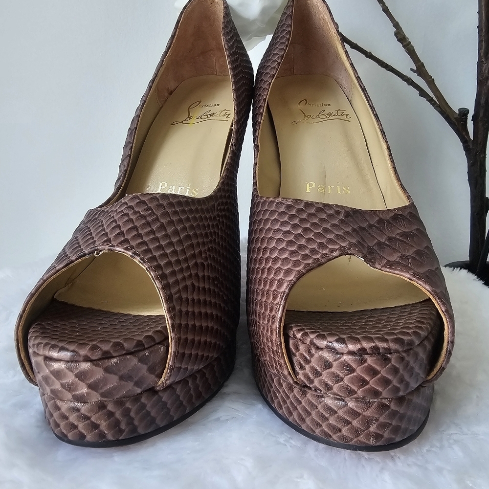 Christian Louboutin Brown Python Embossed Leather… - image 7